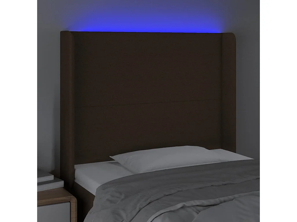 Cabeceira de cama c/ luzes LED tecido 93x16x118/128 cm castanho PT491852