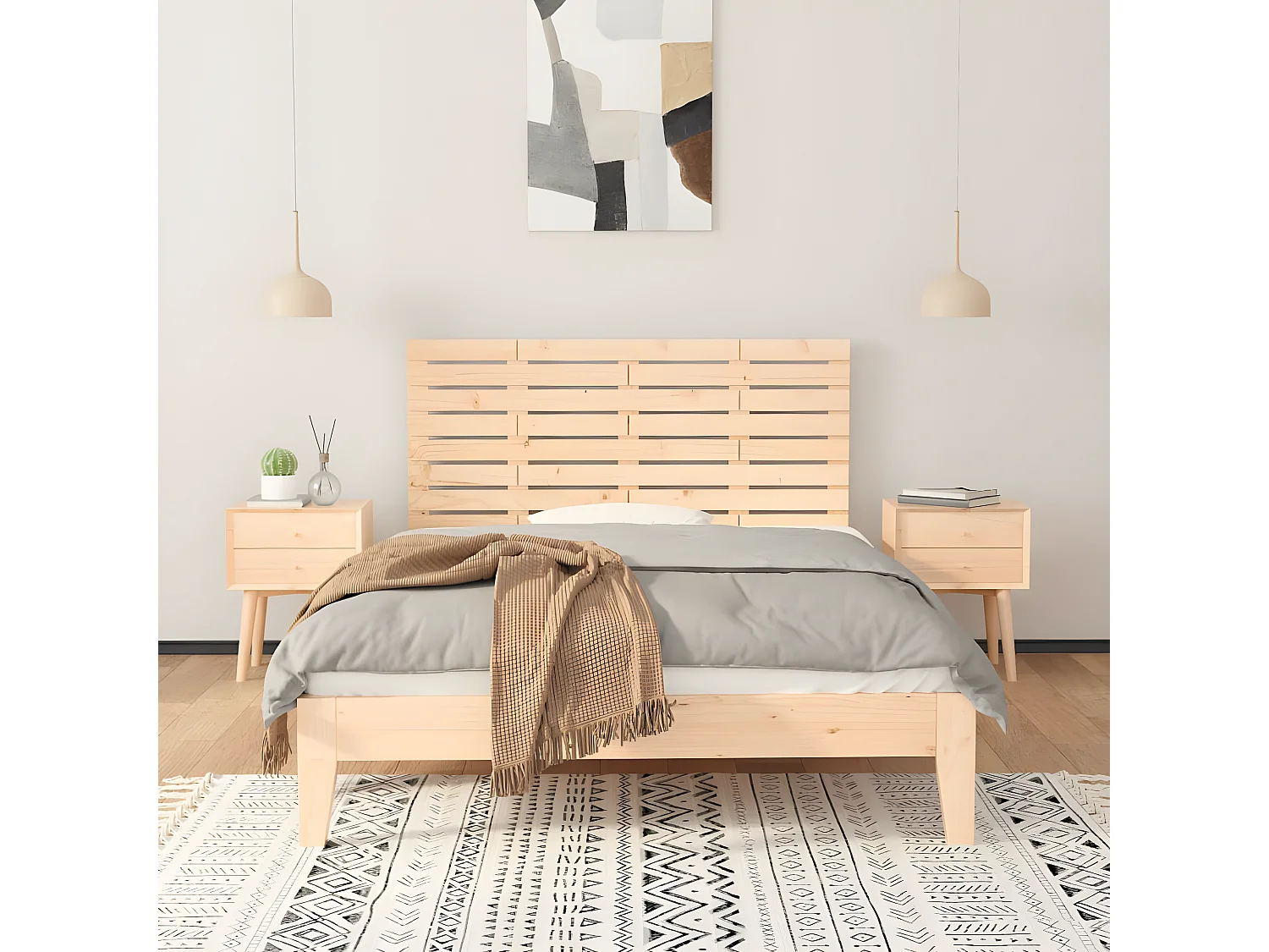 Tête de lit murale 141x3x63 cm Bois massif de pin POI14850 BonneVie Meuble