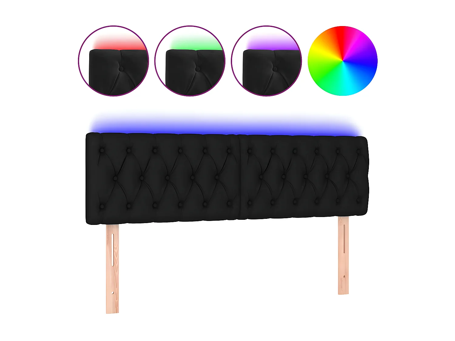 Tête de lit à LED Noir 144x7x78/88 cm Velours POI39059 BonneVie Meuble