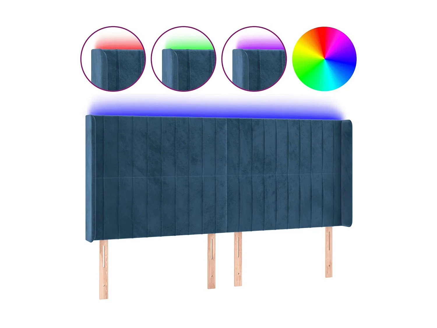 Tête de lit à LED Bleu foncé 203x16x118/128 cm Velours POI26508 BonneVie Meuble
