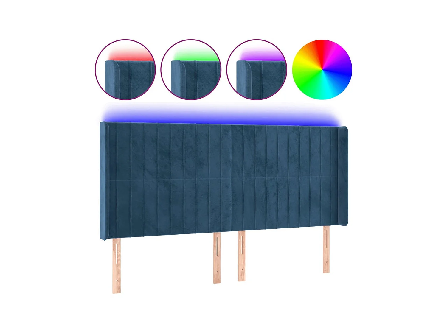LED Kopfteil,Bettkopfteil Dunkelblau 203x16x118/128 cm Samt -gkd625281