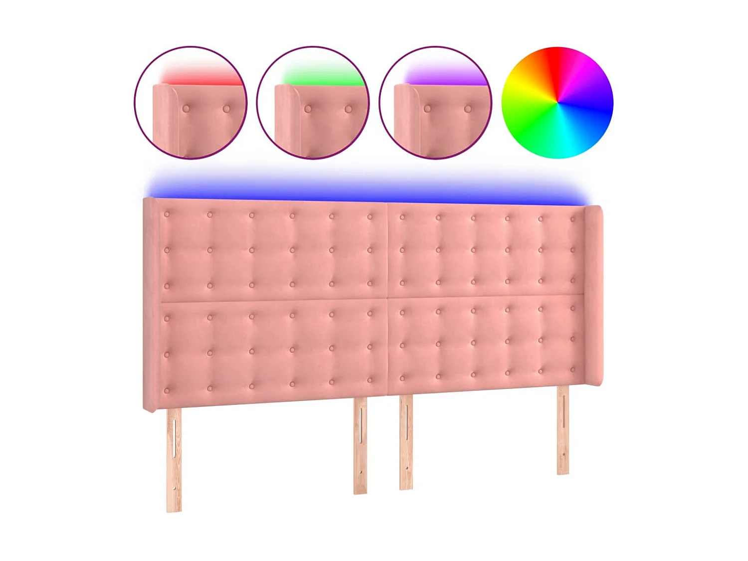 Tête de lit à LED Rose 203x16x118/128 cm Velours POI94712 BonneVie Meuble