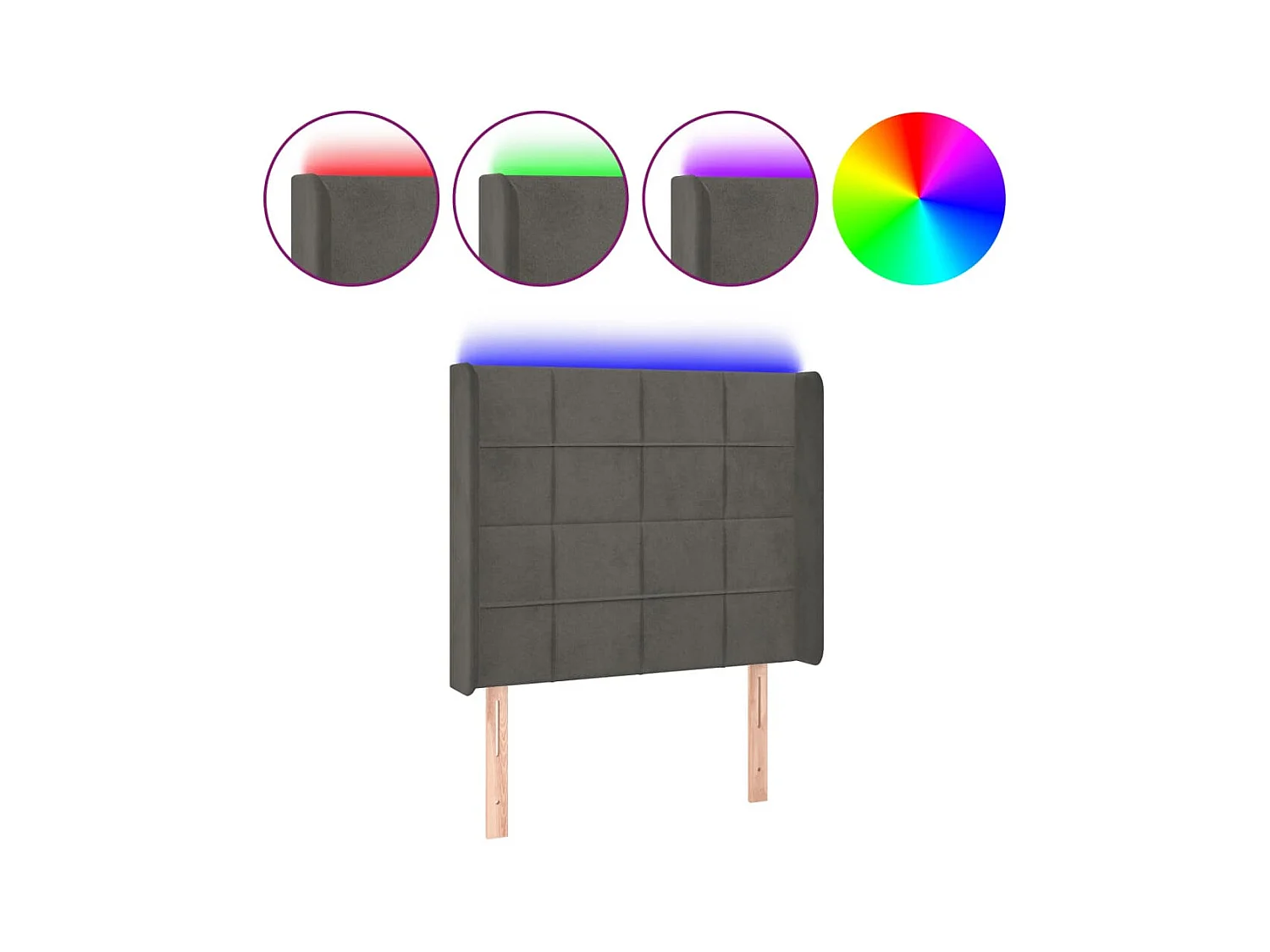Tête de lit à LED Gris foncé 93x16x118/128 cm Velours POI53616 BonneVie Meuble