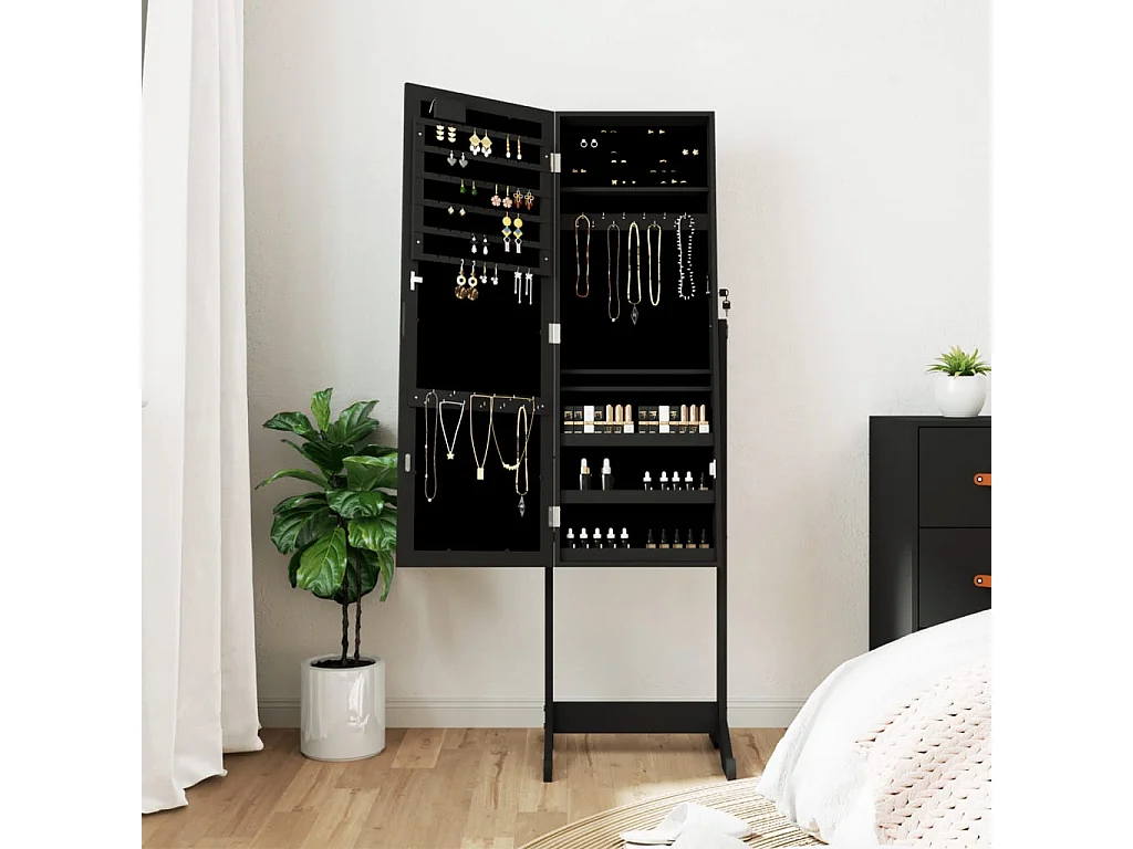 Armoire à bijoux miroir avec lumières LED sur pied noir OFR44261 BonneVie Meuble