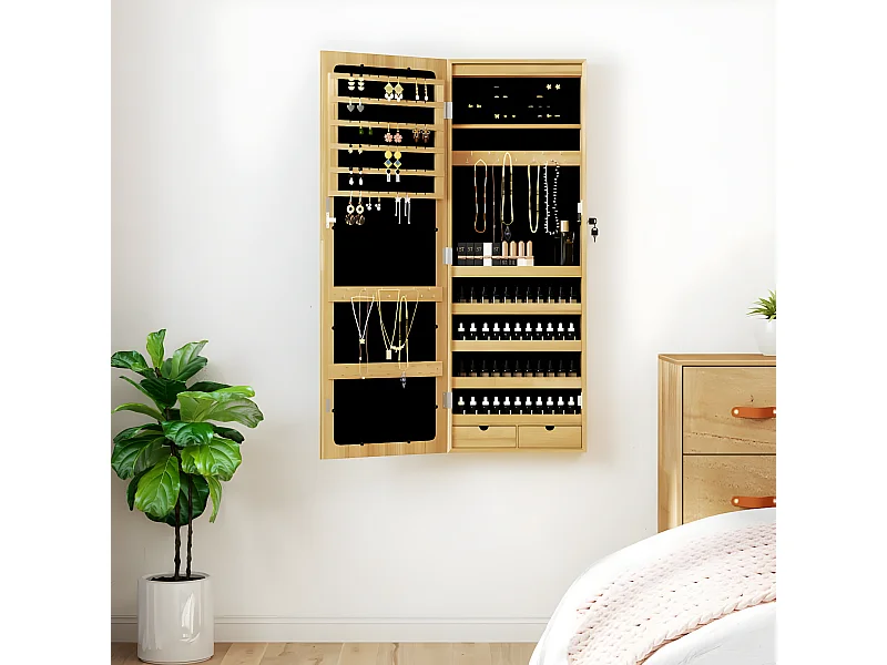 Armoire à bijoux avec miroir et éclairage LED mural OFR61946 BonneVie Meuble