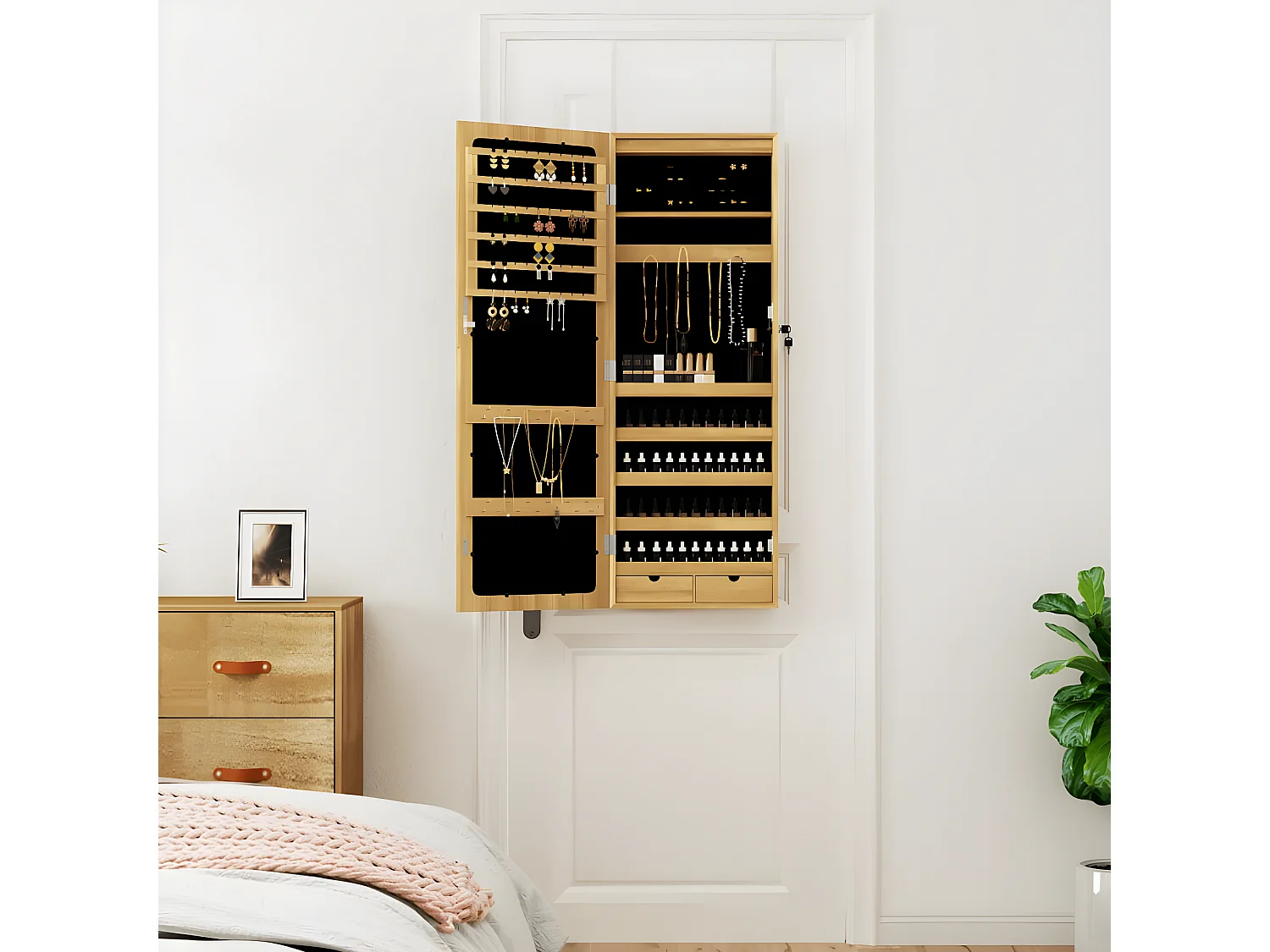 Armoire à bijoux avec miroir et éclairage LED mural OFR61946 BonneVie Meuble