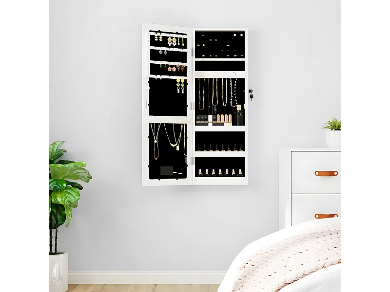Armoire à bijoux avec miroir et éclairage LED mural blanc OFR35878 BonneVie Meuble
