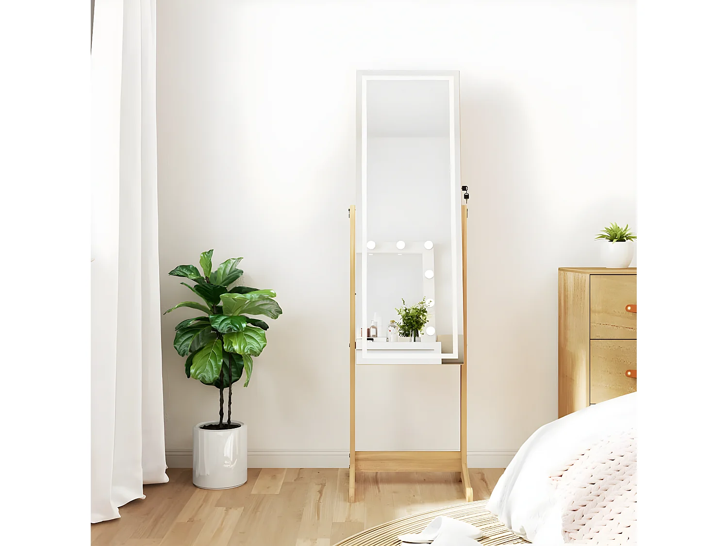 Armoire à bijoux miroir avec lumières LED sur pied OFR78666 BonneVie Meuble