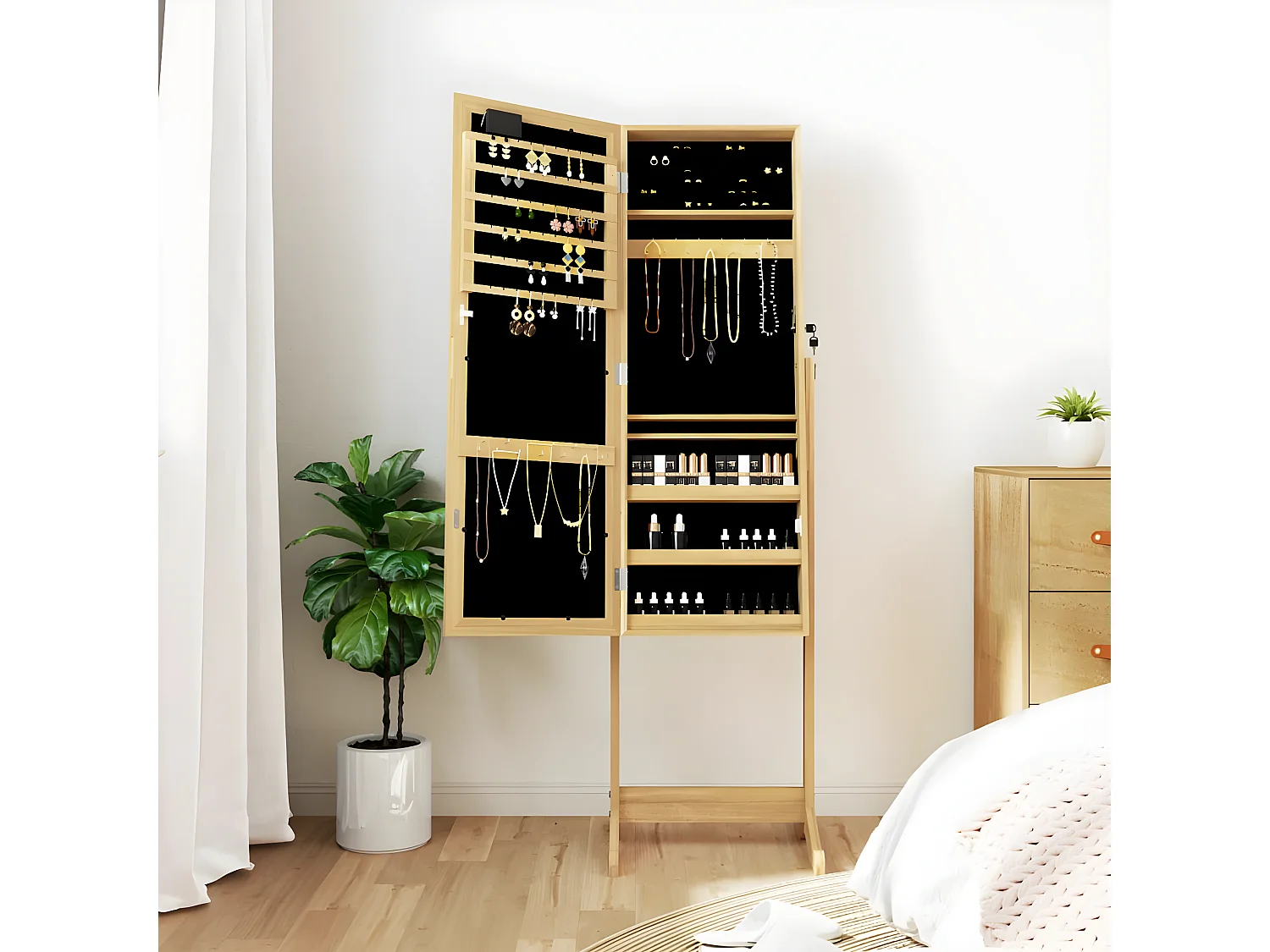 Armoire à bijoux miroir avec lumières LED sur pied OFR78666 BonneVie Meuble