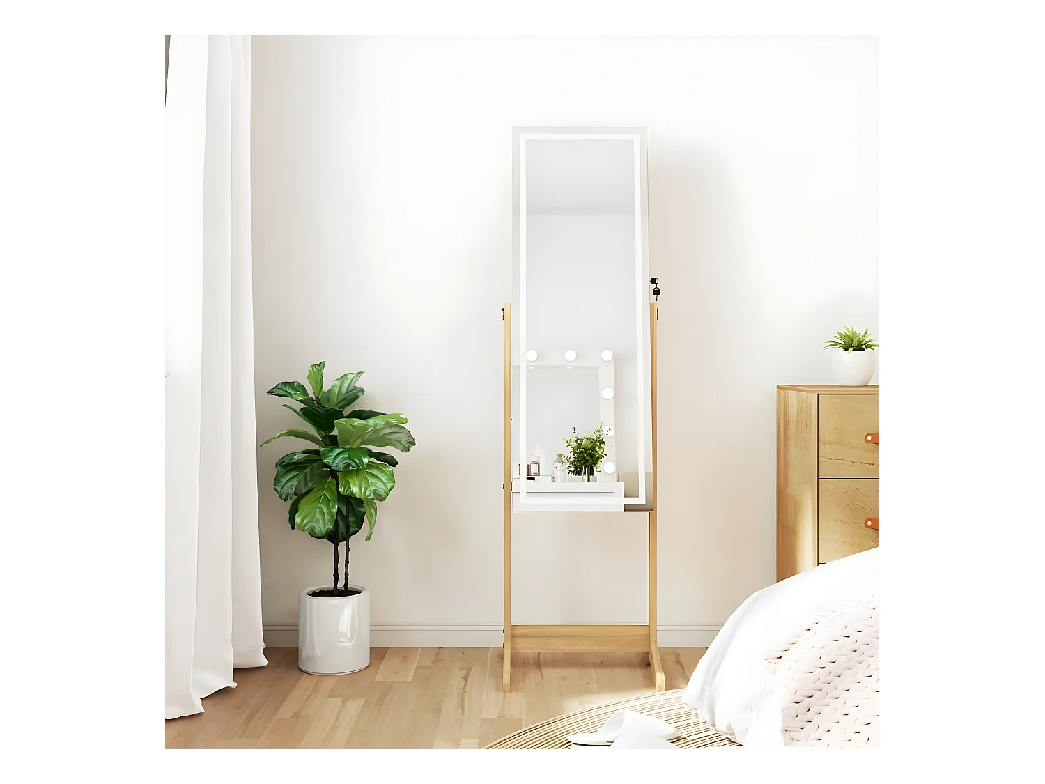 Armoire à bijoux miroir avec lumières LED sur pied OFR78666 BonneVie Meuble