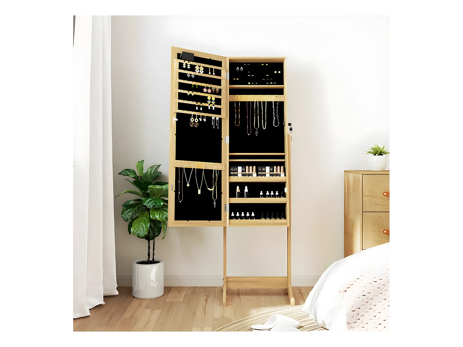 Armoire à bijoux miroir avec lumières LED sur pied OFR78666 BonneVie Meuble