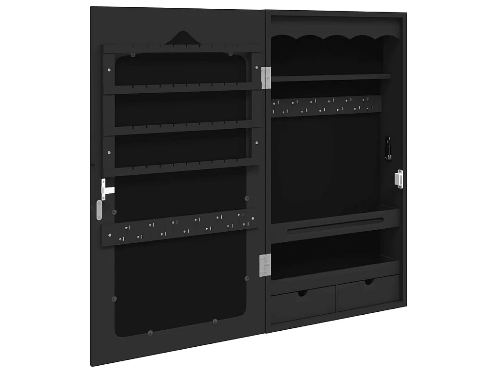 Armoire à bijoux avec miroir murale noir 37,5x10x67 cm OFR99560 BonneVie Meuble