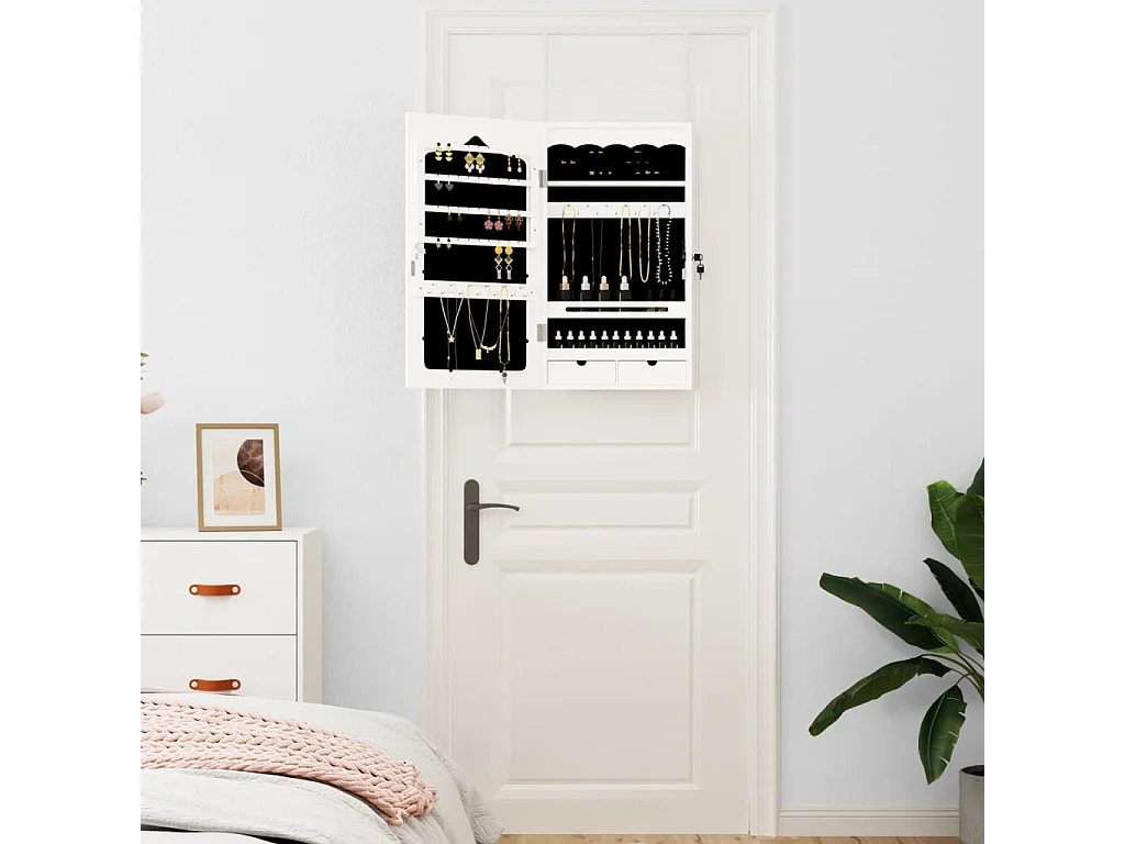 Armoire à bijoux avec miroir murale blanc 37,5x10x67 cm OFR28557 BonneVie Meuble