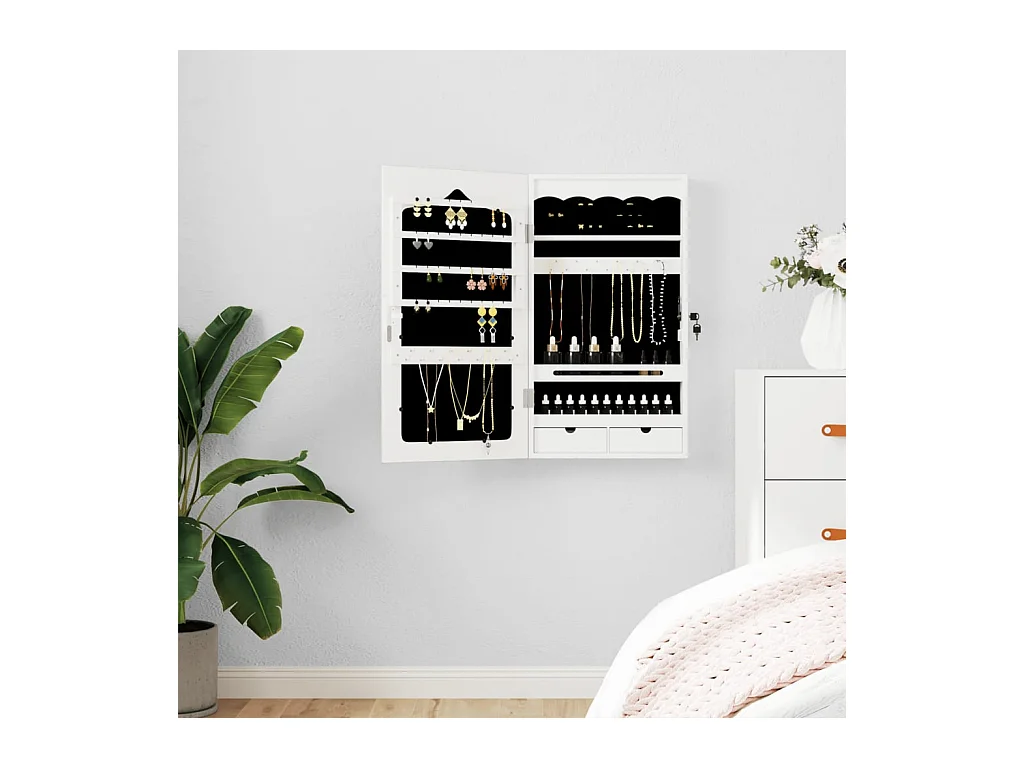 Armoire à bijoux avec miroir murale blanc 37,5x10x67 cm OFR28557 BonneVie Meuble