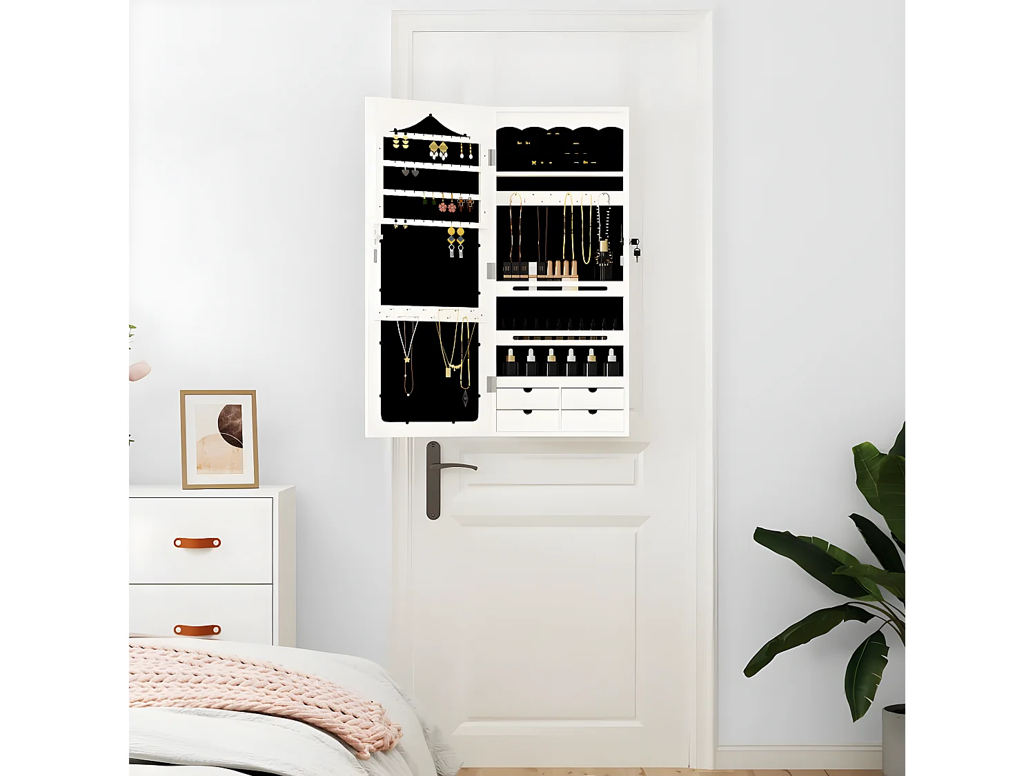 Armoire à bijoux avec miroir murale blanc 37,5x10x90 cm OFR95701 BonneVie Meuble
