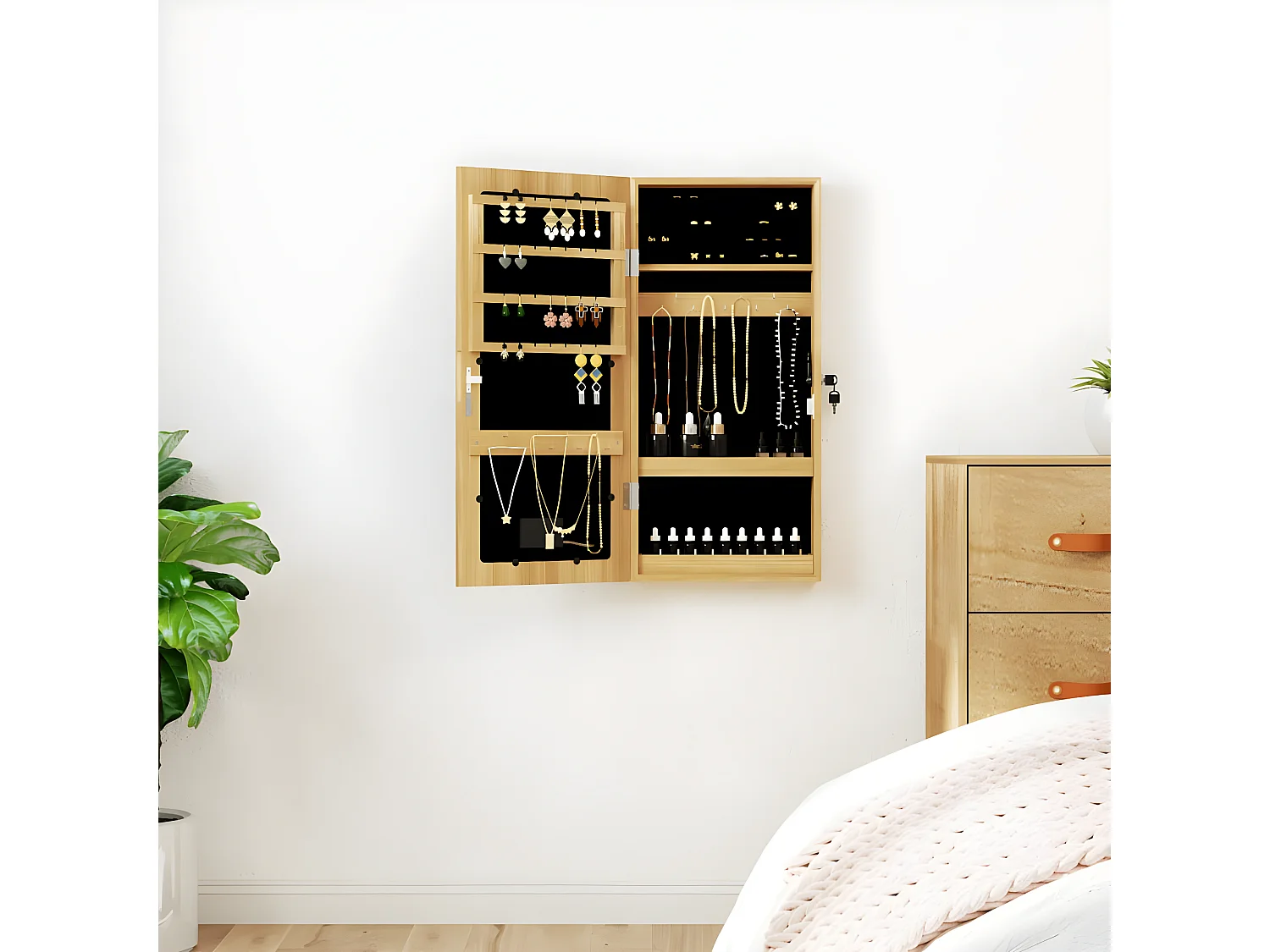 Armoire à bijoux avec miroir et éclairage LED mural OFR98907 BonneVie Meuble