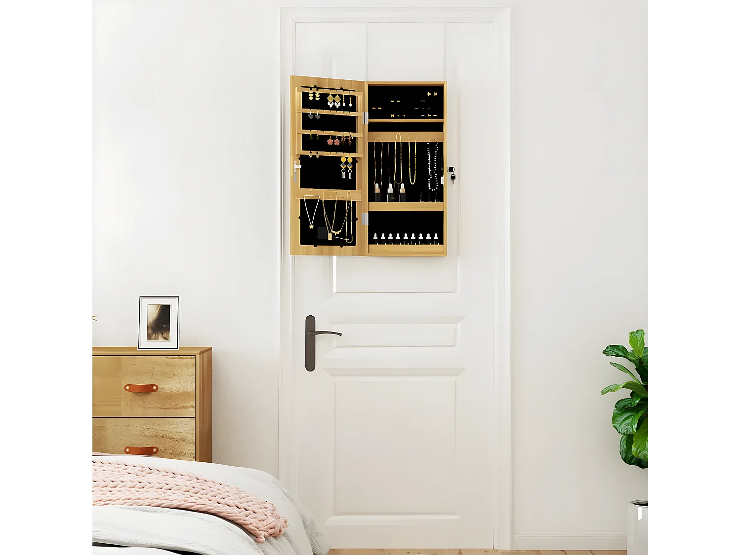 Armoire à bijoux avec miroir et éclairage LED mural OFR98907 BonneVie Meuble