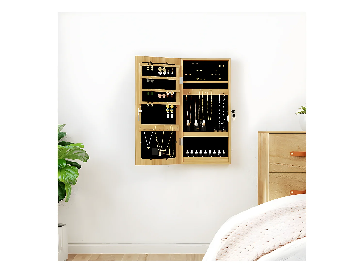 Armoire à bijoux avec miroir et éclairage LED mural OFR98907 BonneVie Meuble