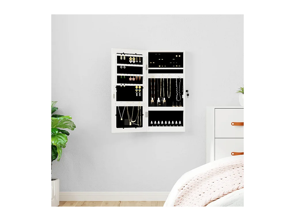 Armoire à bijoux avec miroir et éclairage LED mural blanc OFR90858 BonneVie Meuble