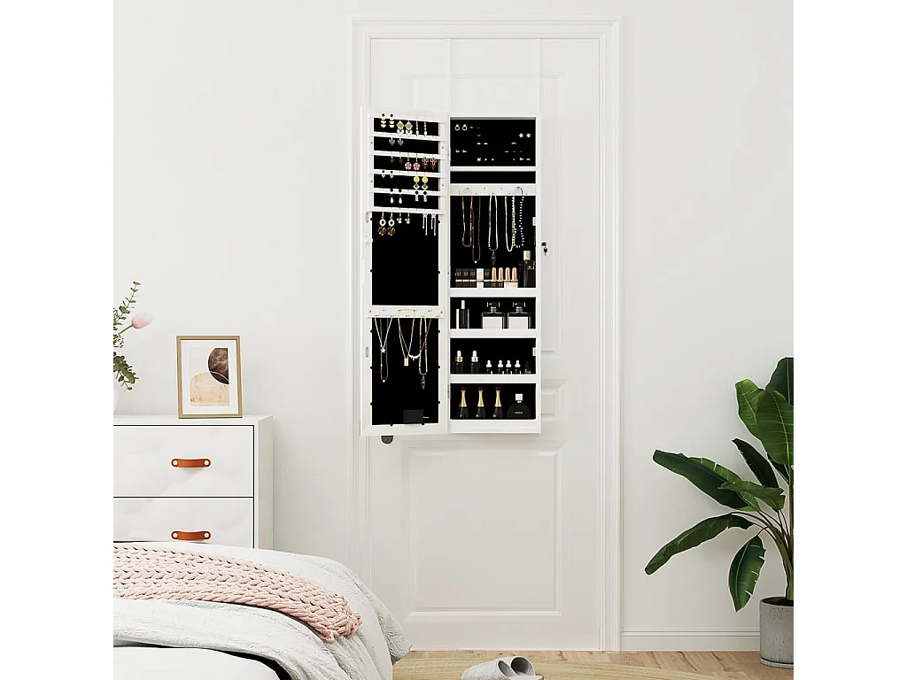 Armoire à bijoux avec miroir et éclairage LED mural blanc OFR47000 BonneVie Meuble