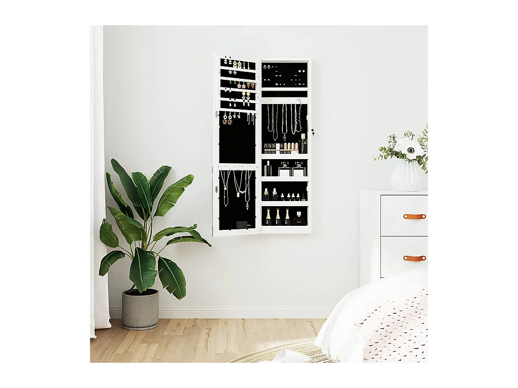 Armoire à bijoux avec miroir et éclairage LED mural blanc OFR47000 BonneVie Meuble