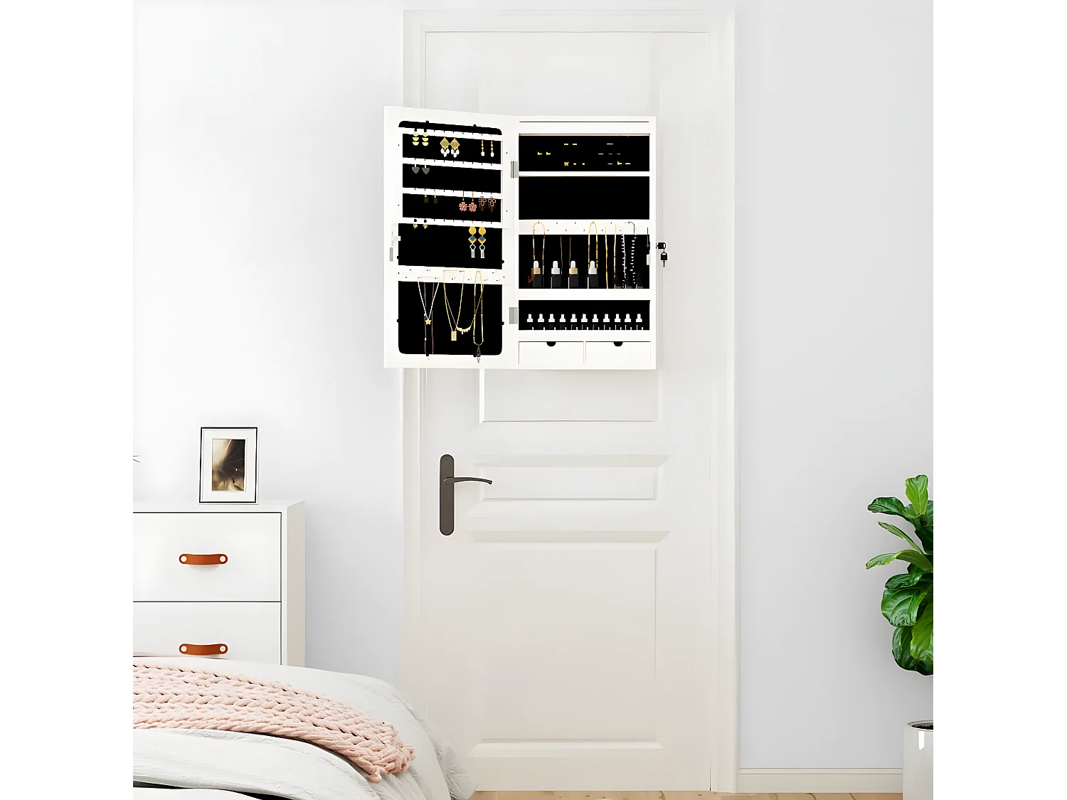 Móvel para joias de parede espelhado com luzes LED branco PT583445