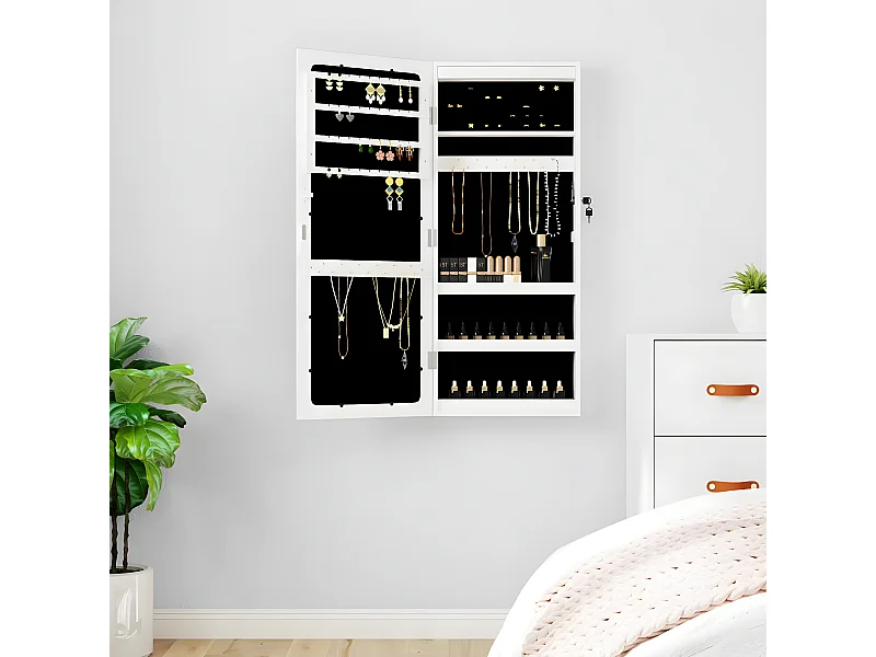 Armoire à bijoux avec miroir et éclairage LED mural blanc OFR47923 BonneVie Meuble