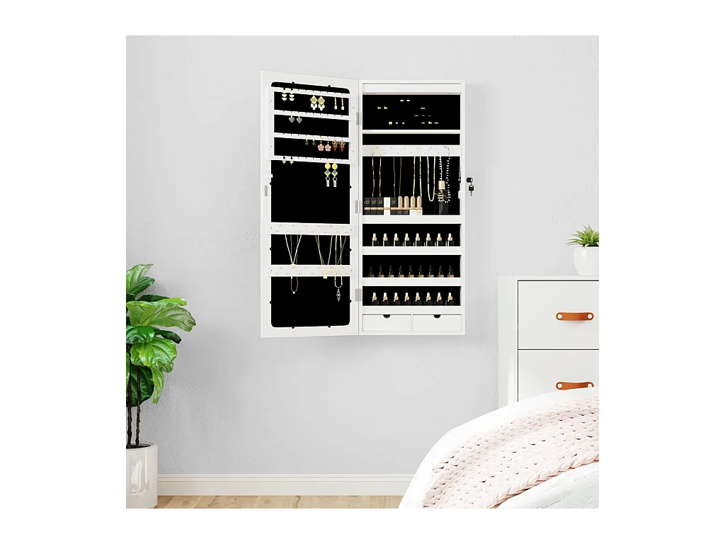 Armoire à bijoux avec miroir et éclairage LED mural blanc OFR78270 BonneVie Meuble