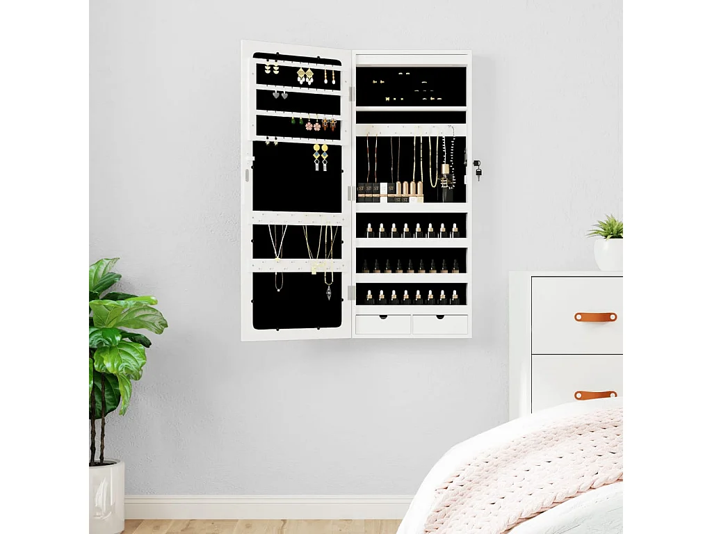 Armoire à bijoux avec miroir et éclairage LED mural blanc OFR78270 BonneVie Meuble