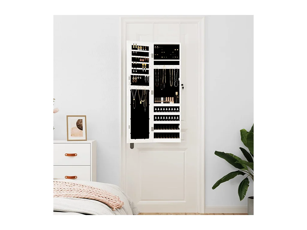Armadio Portagioie con Specchio a Muro Bianco 30x8,5x106 cm CFW66531