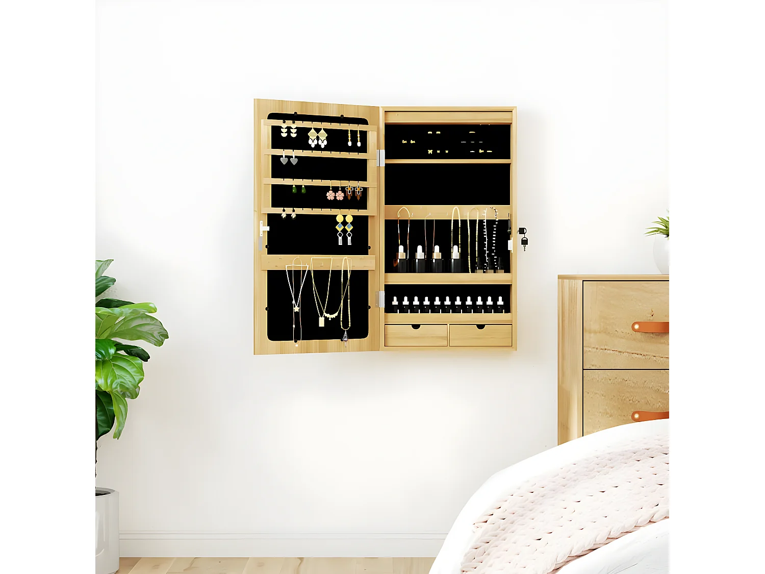 Armoire à bijoux avec miroir et éclairage LED mural OFR88909 BonneVie Meuble