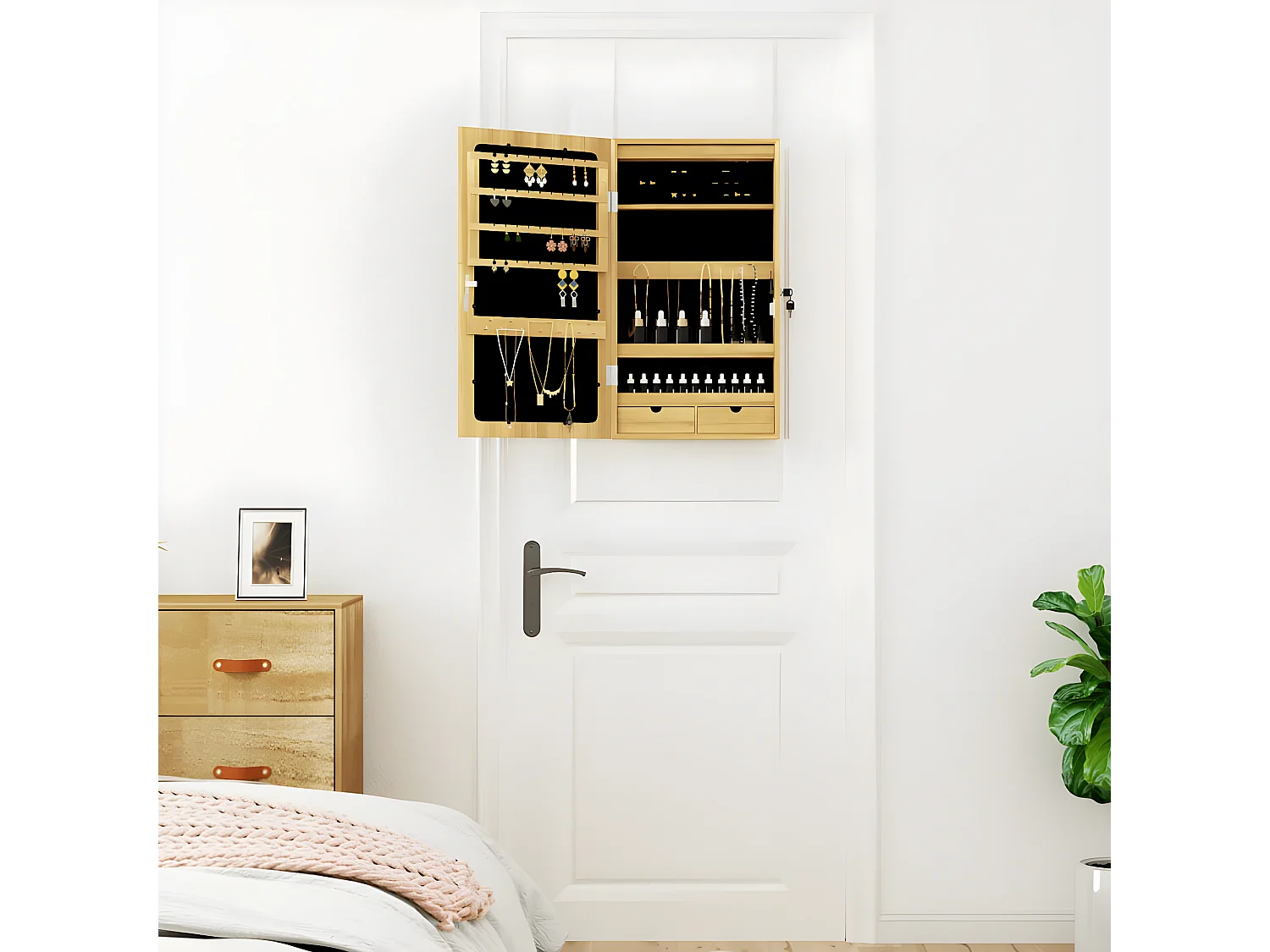 Armoire à bijoux avec miroir et éclairage LED mural OFR88909 BonneVie Meuble