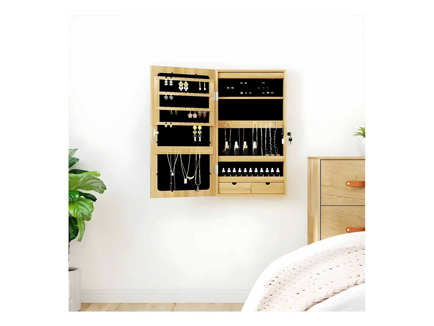 Armoire à bijoux avec miroir et éclairage LED mural OFR88909 BonneVie Meuble