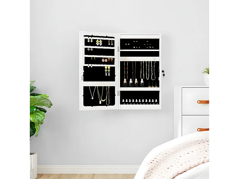 Móvel para joias de parede espelhado com luzes LED branco PT948306