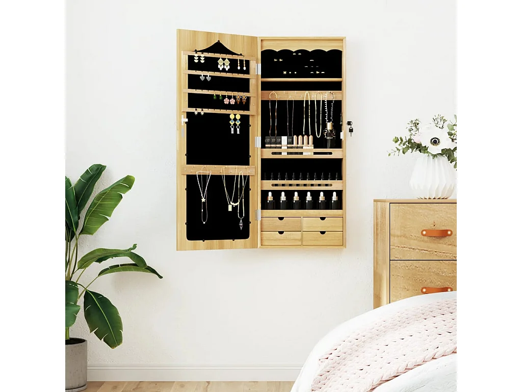 Armoire à bijoux avec miroir murale, Armoire de rangement avec miroir 37,5x10x90 cm -ASAF38434 BonneVie Meuble