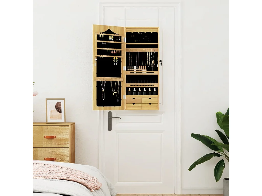 Armoire à bijoux avec miroir murale, Armoire de rangement avec miroir 37,5x10x90 cm -ASAF38434 BonneVie Meuble