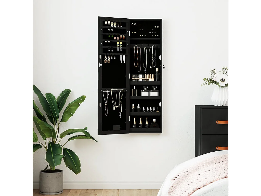 Espejo con joyero y luces LED para pared negro ES270182