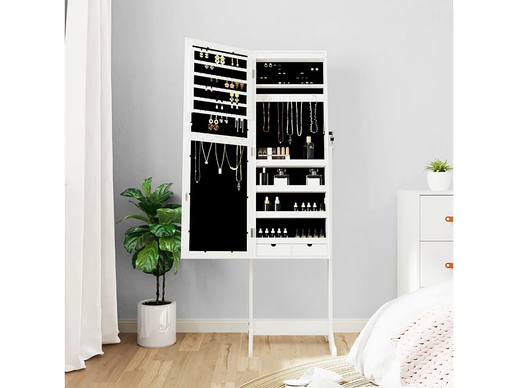Armoire à bijoux miroir avec lumières LED sur pied blanc OFR37587 BonneVie Meuble
