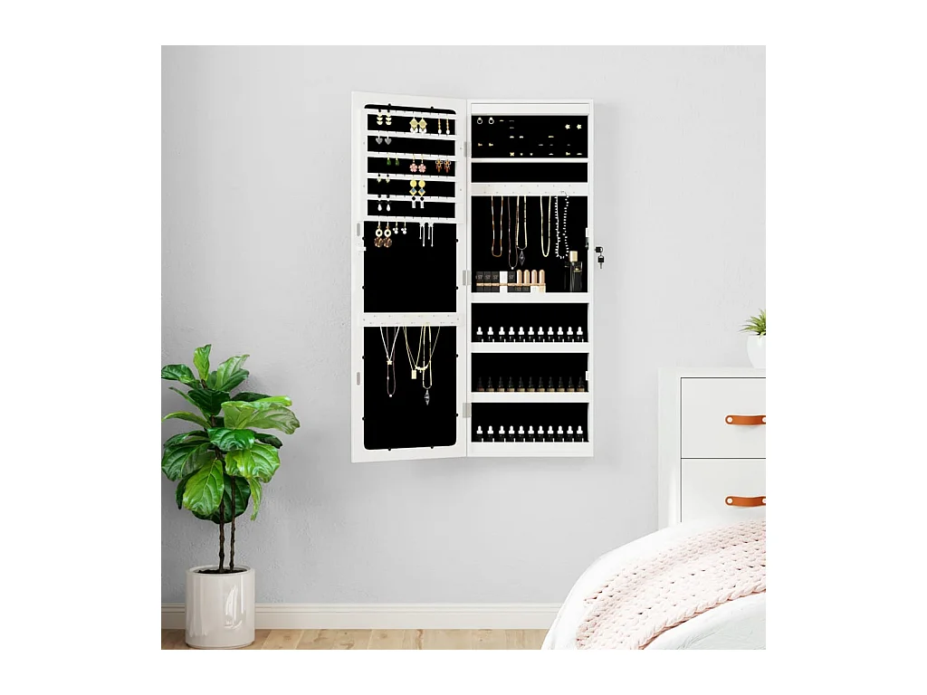 Armoire à bijoux avec miroir et éclairage LED mural blanc OFR47483 BonneVie Meuble