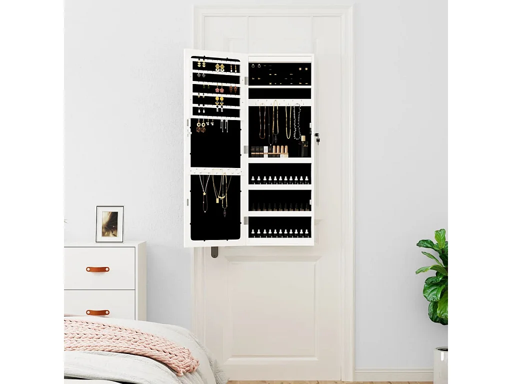 Armoire à bijoux avec miroir et éclairage LED mural blanc OFR47483 BonneVie Meuble