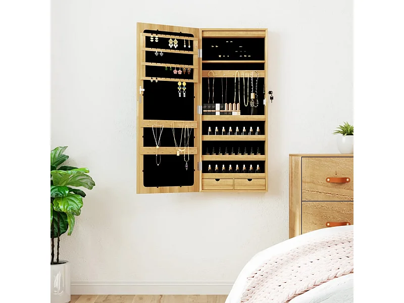 Armoire à bijoux avec miroir et éclairage LED mural OFR19387 BonneVie Meuble