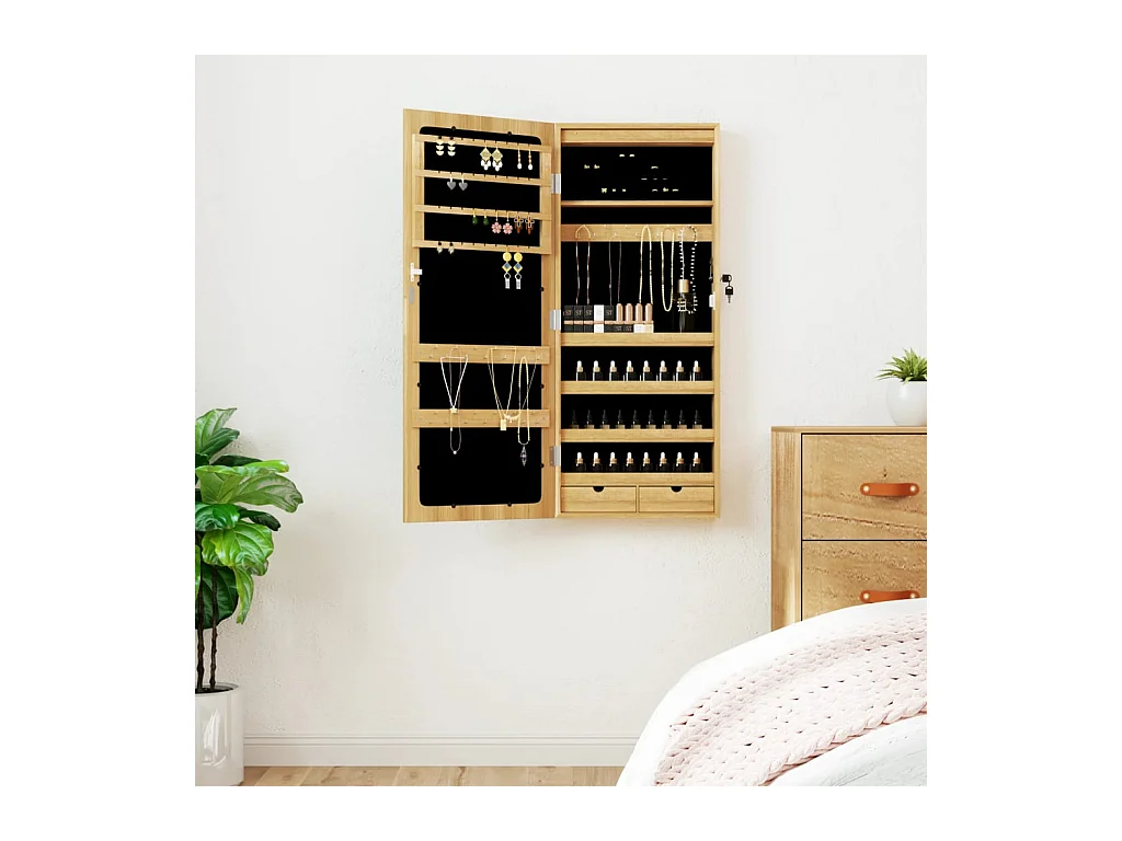 Armoire à bijoux avec miroir et éclairage LED mural OFR19387 BonneVie Meuble
