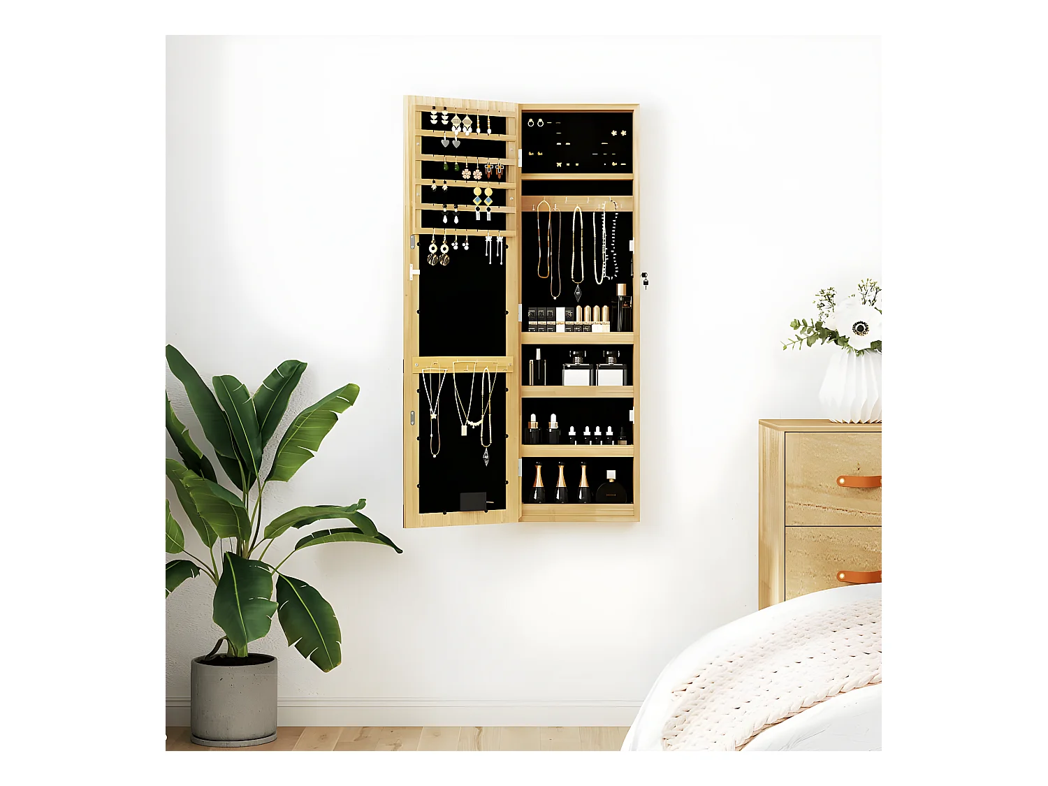 Armoire à bijoux avec miroir et éclairage LED mural OFR64733 BonneVie Meuble