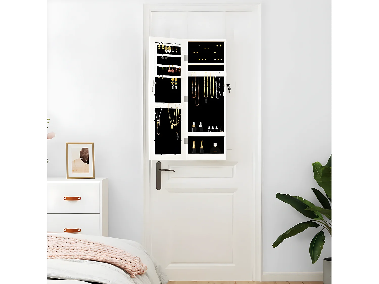 Armoire à bijoux avec miroir murale blanc 30x8,5x90 cm OFR98851 BonneVie Meuble