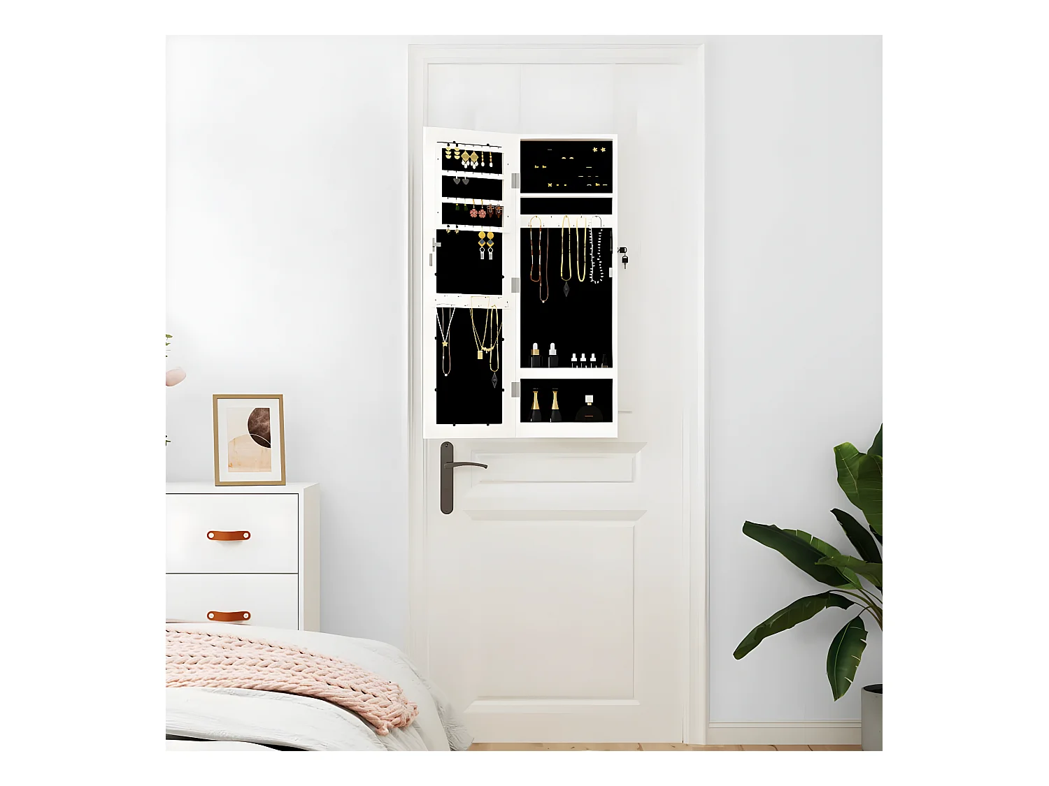 Armadio Portagioie con Specchio a Muro Bianco 30x8,5x90 cm CFW77831