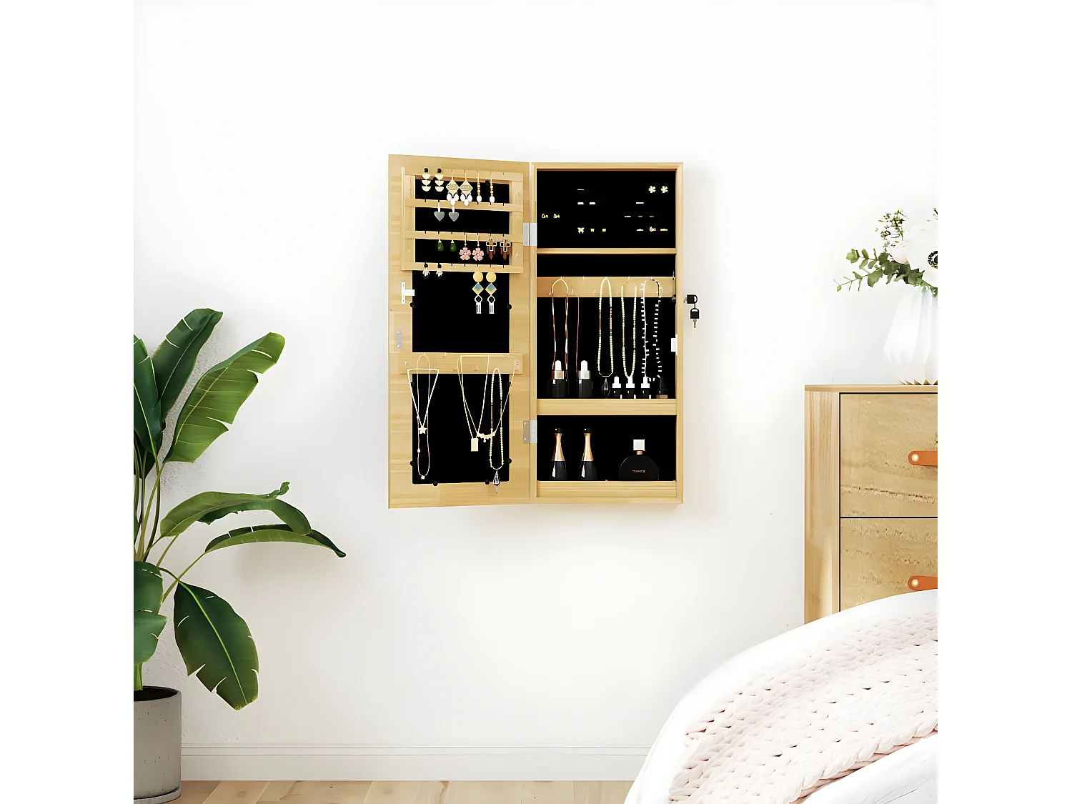 Armoire à bijoux avec miroir murale 30 x 8,5 x 67 cm OFR67365 BonneVie Meuble