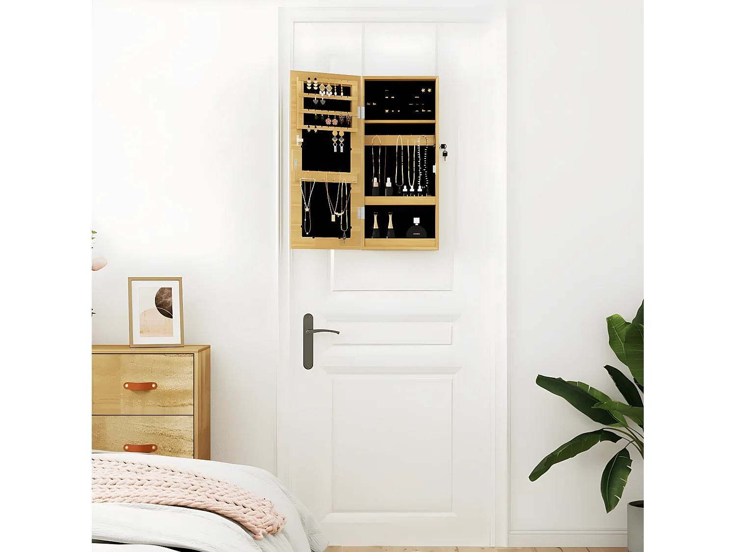 Armoire à bijoux avec miroir murale 30 x 8,5 x 67 cm OFR67365 BonneVie Meuble