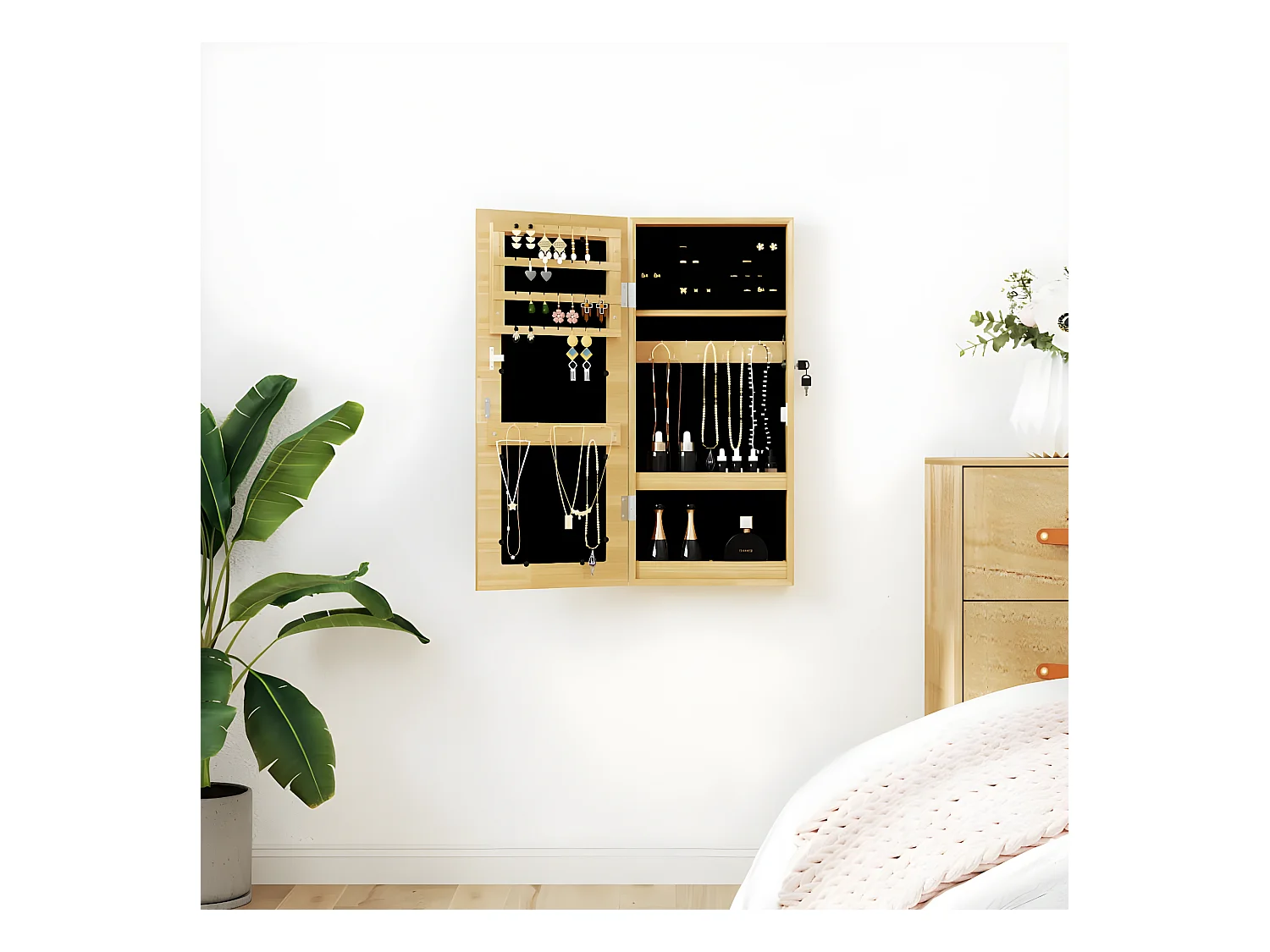 Armoire à bijoux avec miroir murale 30 x 8,5 x 67 cm OFR67365 BonneVie Meuble