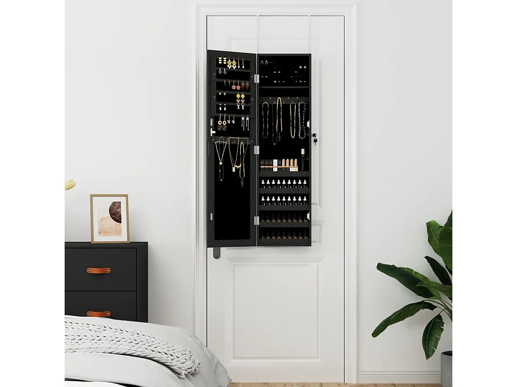 Armoire à bijoux avec miroir murale noir 30x8,5x106 cm OFR60727 BonneVie Meuble