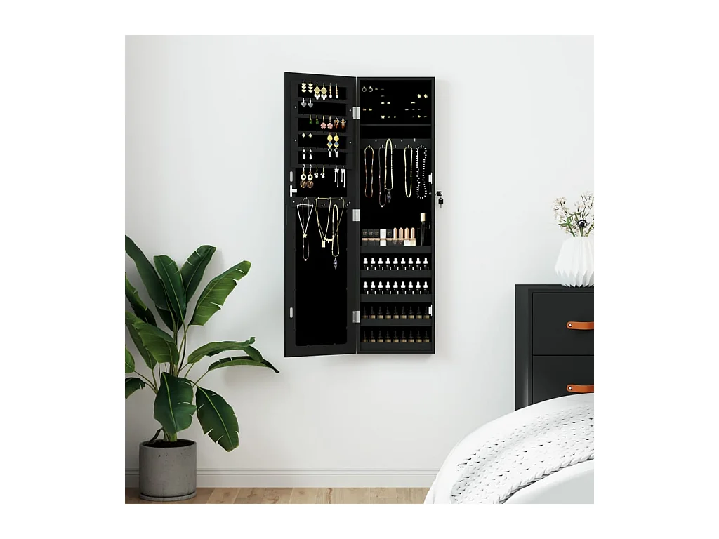Sieradenkast met spiegel wandgemonteerd 30x8,5x106 cm zwart NL137055